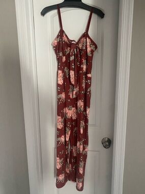 Floral Burgundy Maxi Jumpsuit with Tie Front